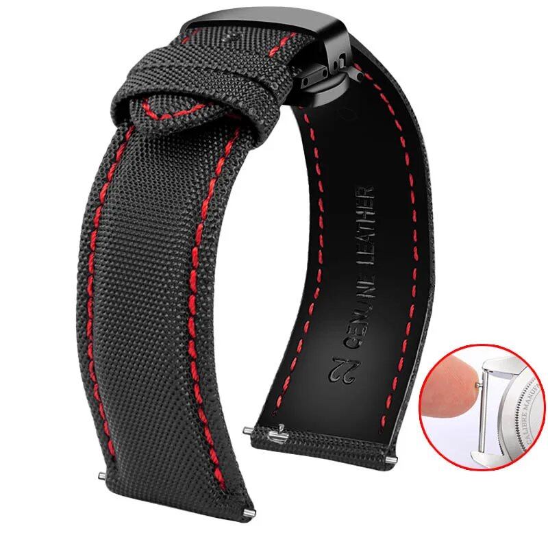 20mm, 21mm, 22mm, 23mm, 24mm Nylon & Leather Watch Band for Tag Heuer, Citizen, and Seiko 5. Men's and Women's Canvas Watch Strap. Band Color: mm. Parallel Import.