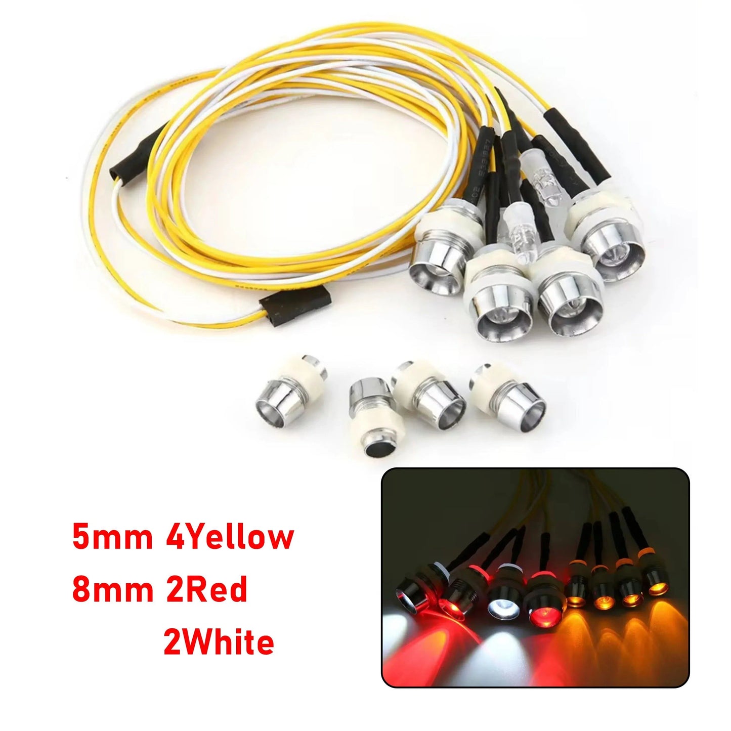 1/10, 1/8, 1/12 Scale RC LED Light Kit with Headlights and Taillights - Compatible with Traxxas, HSP, HPI, MN99, MN90, and WLtoys RC Cars, Trucks, Crawlers, and Drift Cars. Color: Parallel Import