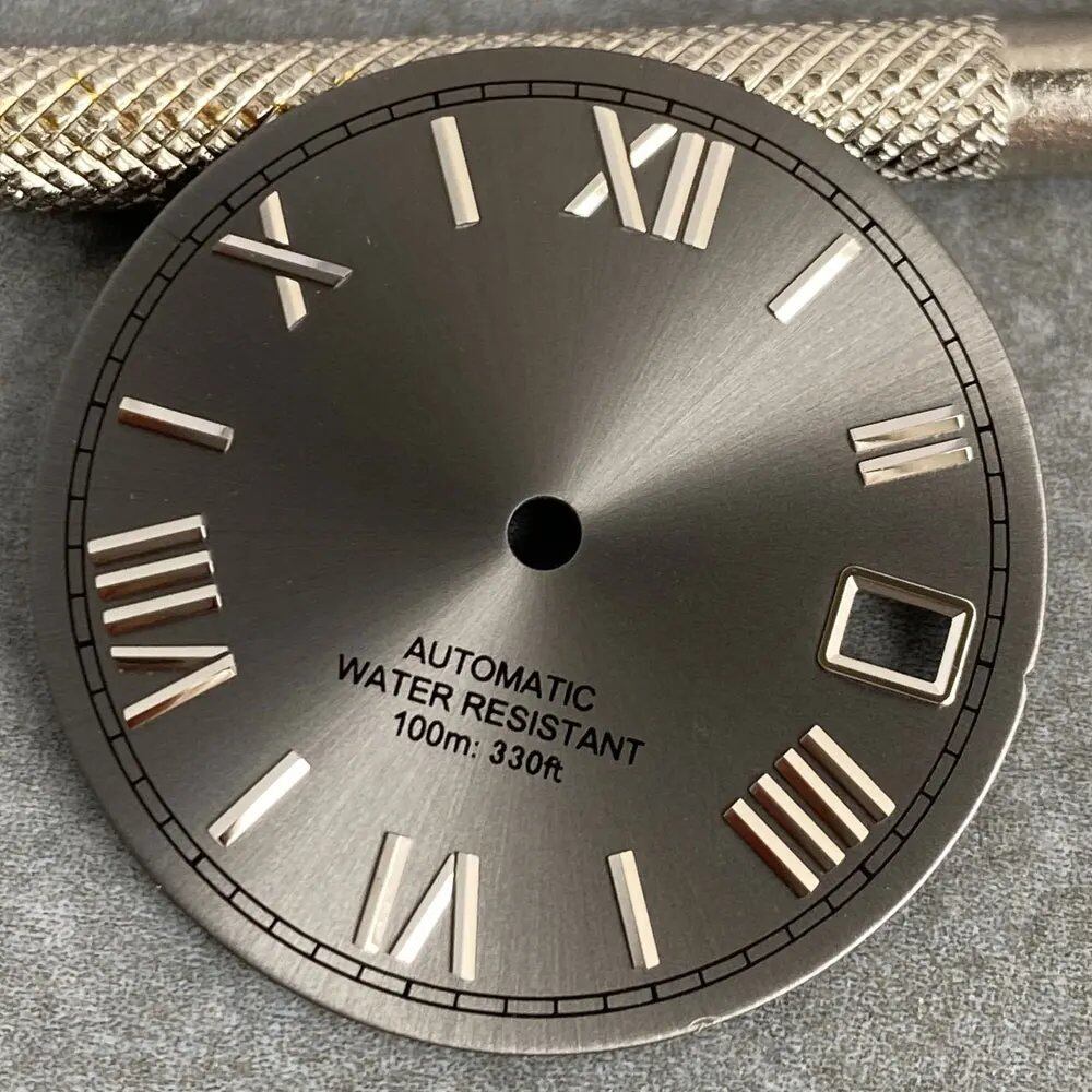 MATELION 29mm Steel Roman Numeral Sunburst Dial with Black, Blue, Gold, or Silver Dial, Compatible with NH35 and NH36 Automatic Diver Men's Watches, Parallel Import