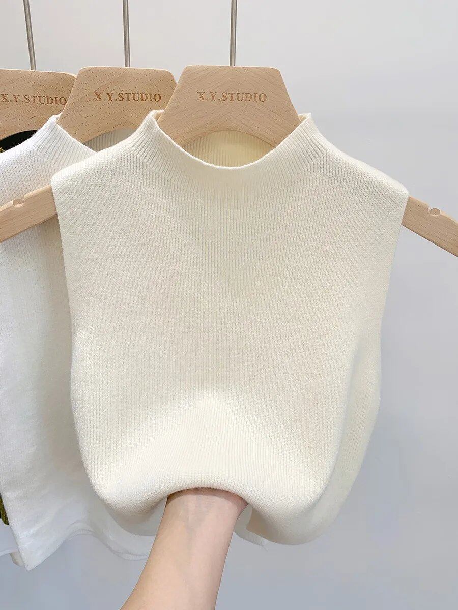 Women's Knit Tank Top, Summer/Autumn, Slim Fit, Short Sleeve/Sleeveless, Solid Color, Spring/Summer/Autumn, Pullover, Size 2025, One Size; Parallel Import