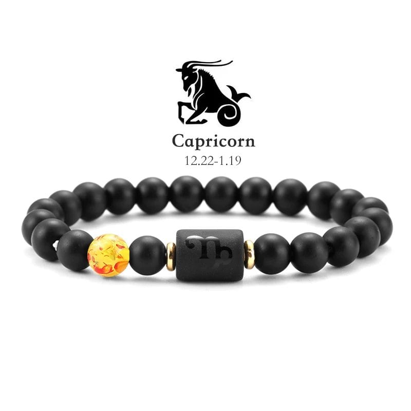 12 Zodiac Signs Bracelet with Natural Stones, Capricorn, Virgo, Leo, and Libra, for Men and Women, Couples, Friends, and Couples; Jewelry Gift; Length: 18-19cm, Parallel Import