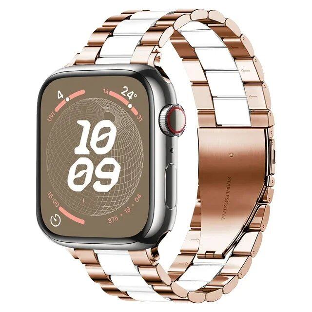 Stainless steel metal band compatible with Apple Watch 10, 9, 8, 7, 46mm, 45mm, 41mm, Ultra2, 49mm, men's and women's replacement strap, iWatch 6 strap, band color: parallel import