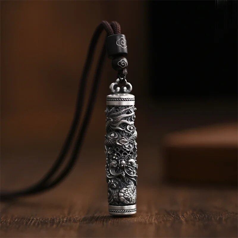 Vintage Zodiac Dragon Pendant, Men's Choker, Ethnic Style, Amulet, Daruma, Good Luck, Character Necklace, Women's Jewelry, Gem Color: Parallel Import