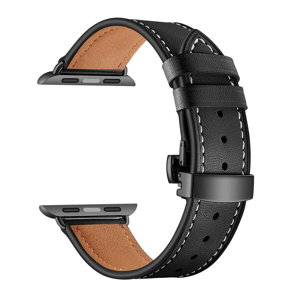 Leather Strap for Apple Watch - 38mm, 40mm, 41mm, 42mm, 44mm, 45mm - Series 3/4/5/SE/6/7 Compatible Bracelet Band Color: Parallel Import