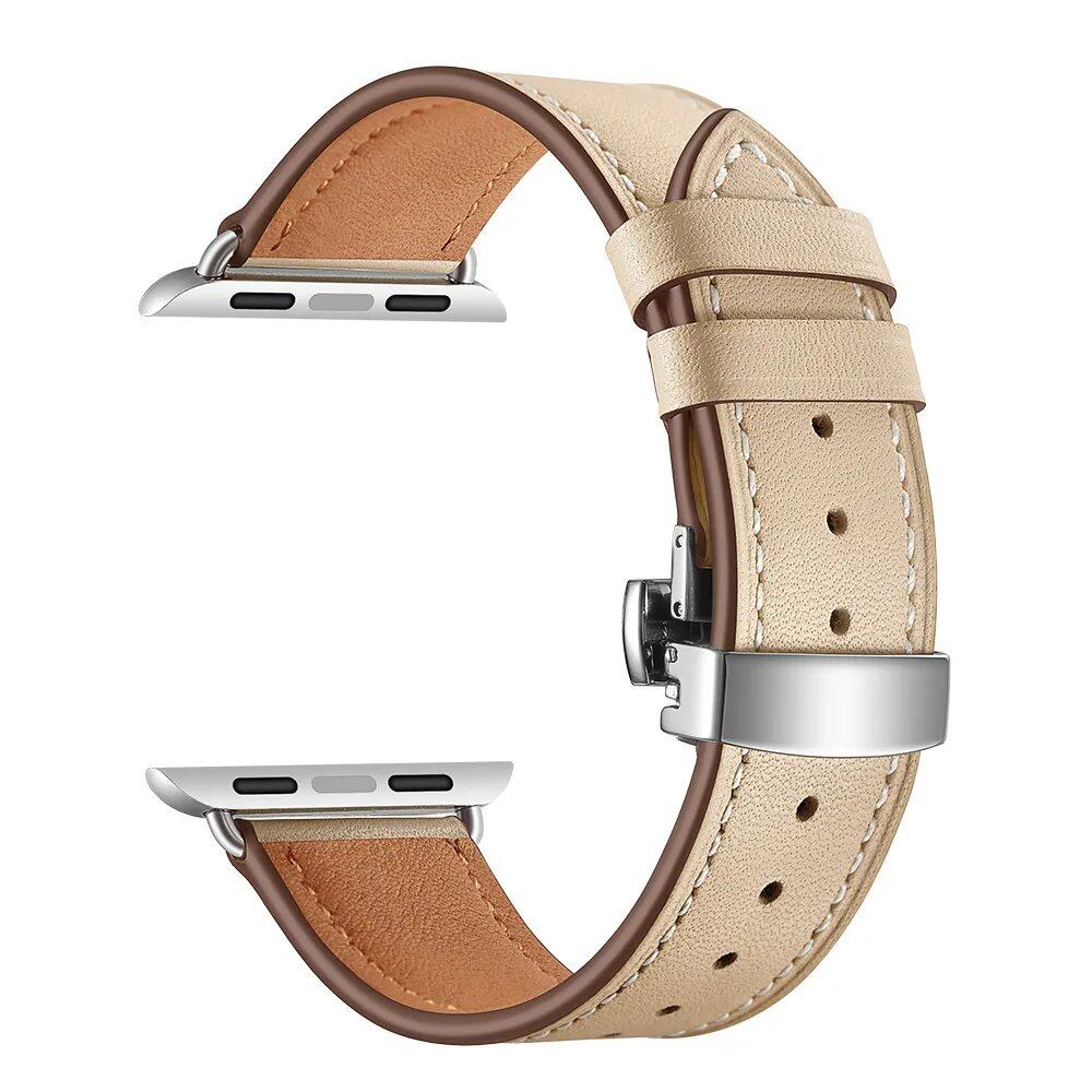 Leather Strap for Apple Watch - 38mm, 40mm, 41mm, 42mm, 44mm, 45mm - Series 3/4/5/SE/6/7 Compatible Bracelet Band Color: Parallel Import