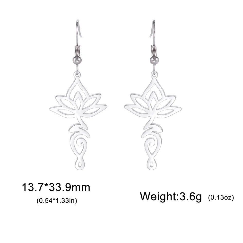 EUEAVAN Lotus Flower Unalome Pendant Earrings, Yoga Om Sanskrit Symbol, Spiritual Stainless Steel, Buddhist Amulet, Women's Jewelry, Metal Color: Style Color, Parallel Import