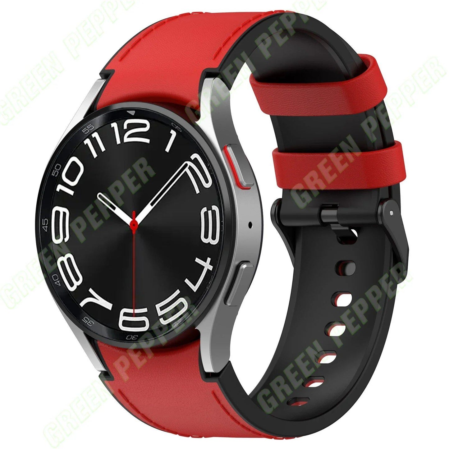 Leather and silicone bands compatible with Samsung Watch 6/5/4 (40mm, 44mm), 4/6 Classic (42mm, 43mm, 46mm, 47mm), and Galaxy Watch 5 Pro (45mm). Genuine leather-look strap. Band Color: ; Ships from: Parallel Import.