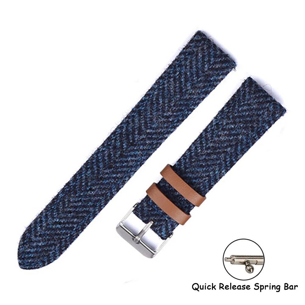 Leather and Wool Retro Watch Strap, 18mm, 20mm, 22mm, Quick Release Soft Strap, Nylon Woven, Luxury Bracelet, Watch Accessories, Band Color: mm, Parallel Import