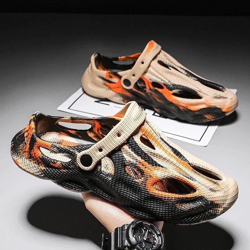 Men's Camouflage Platform Slippers, Summer Clogs, and Women's Soft EVA Beach Sandals for Indoor and Outdoor Use, Home Slides, Couples' Flip-Flops, Black, Parallel Import