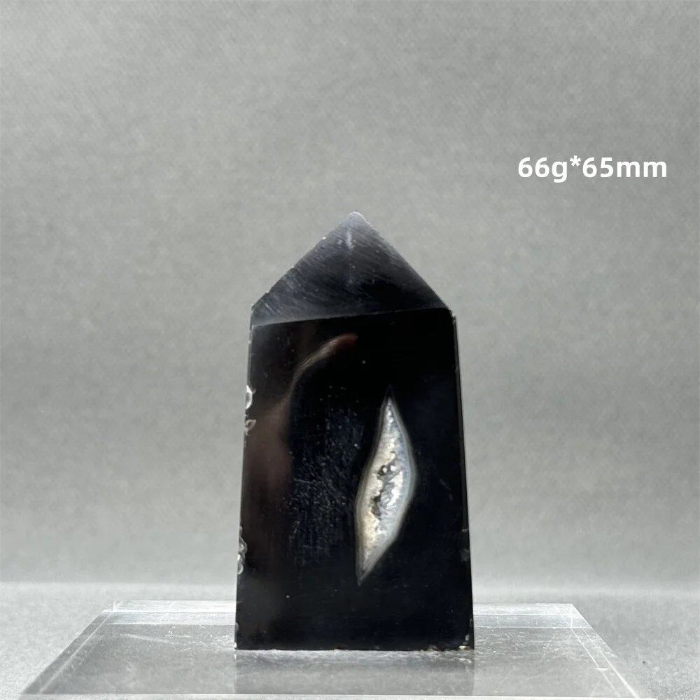 Natural Black Agate Gid Obelisk Wand for Healing, Aura, Meditation, Spiritual Energy, Feng Shui, Altar, Home Decor, Ornaments, Color: Parallel Import