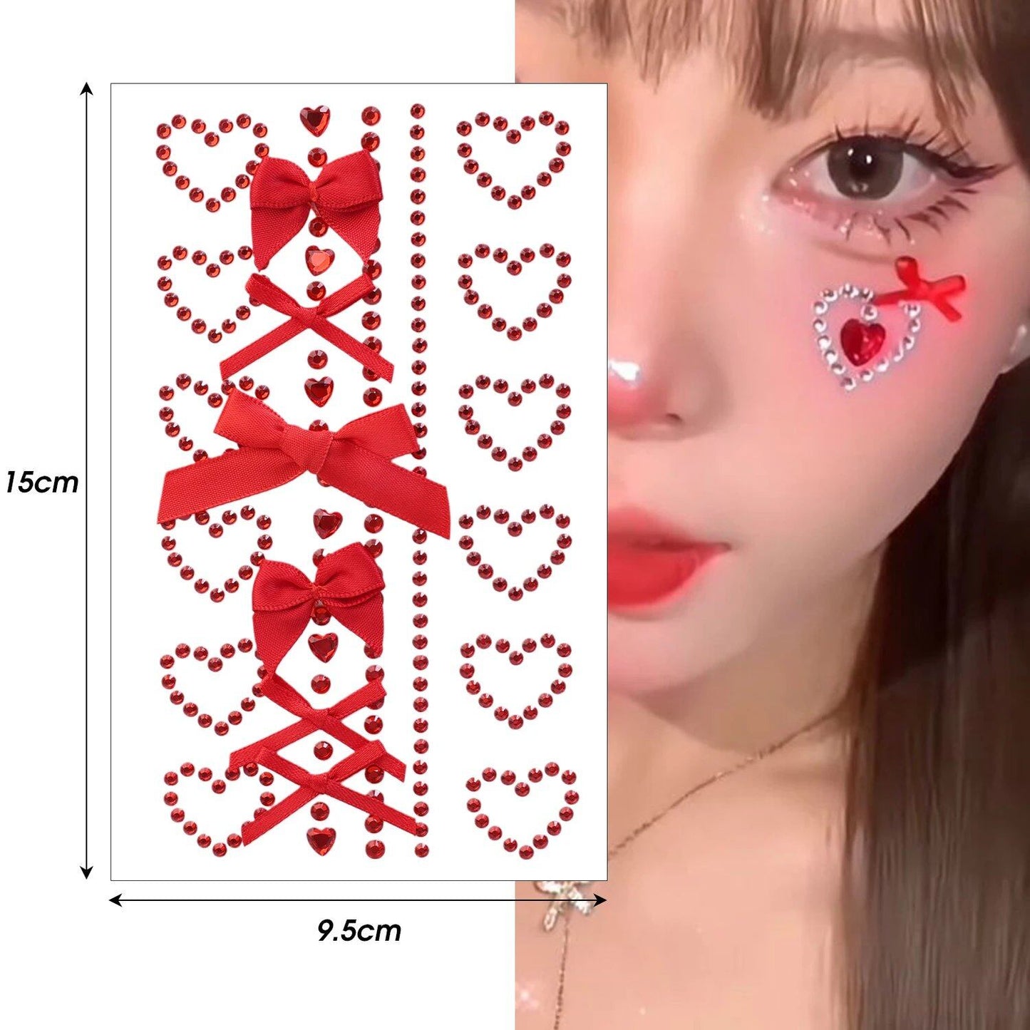 1/6 Piece Pink Ribbon Bow Sparkly Craft Face Jewelry Crystal Diamond Tattoo Stickers Cute Adhesive Heart Body Art for Parties (Parallel Import)