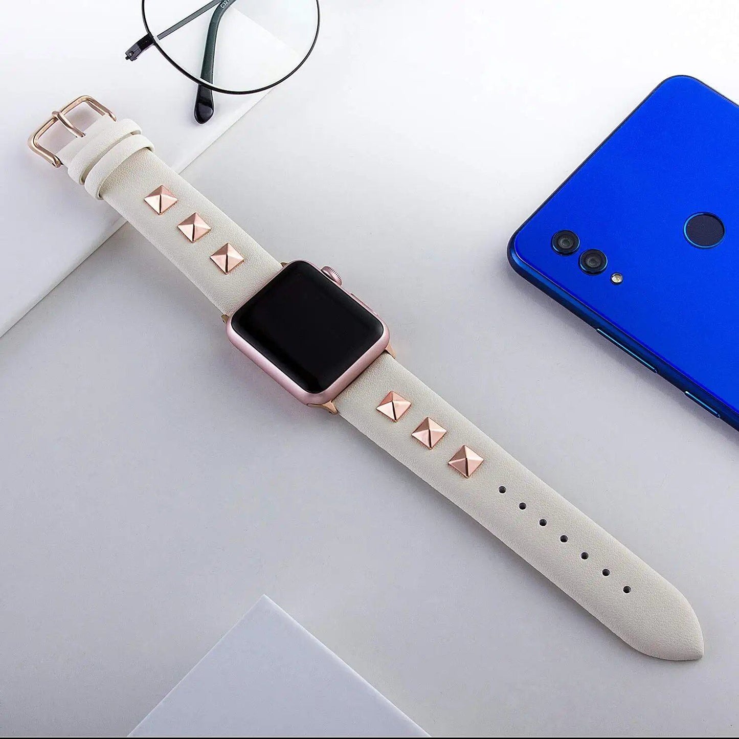 Rivet Leather Band for Apple Watch Ultra (49mm) - Compatible with 8/7/6/5/4/SE Models, 41mm/45mm/40mm/44mm Sizes - Bracelet Loop for iWatch 3/2/1 (38mm/42mm) Band Color: mm, Parallel Import