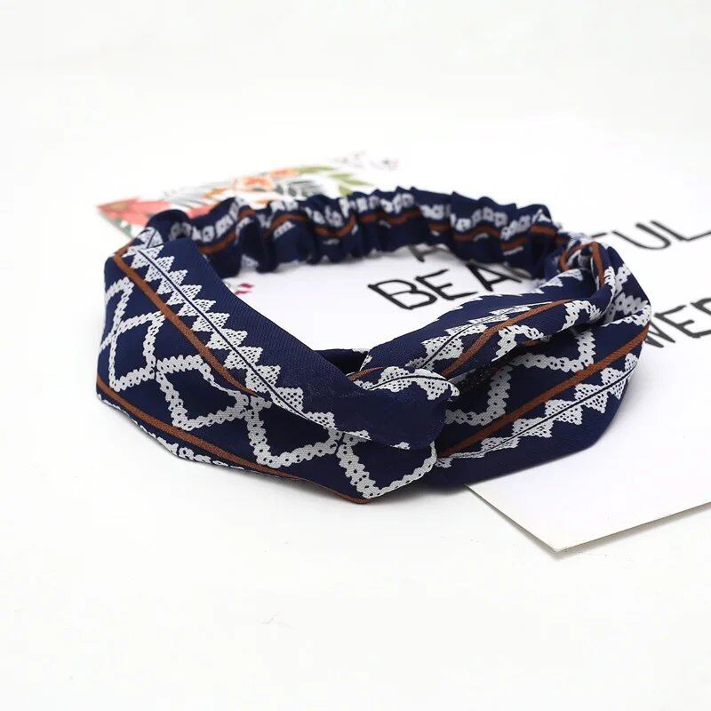 Women's Summer Bohemian Print Headband, Retro Cross Turban, Bandage Bandana, Hair Accessory, Head Wrap, Parallel Import