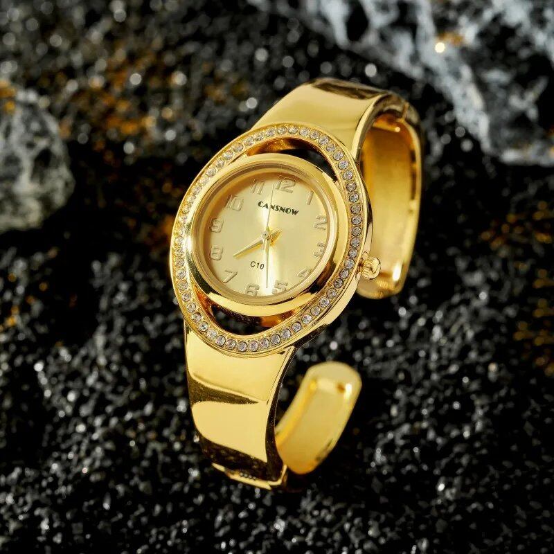 CANSNOW Luxury Fashion Rhinestone Round Dial Women's Quartz Bracelet Watch, Elegant Ladies' Watch, Satie Relogioes, Parallel Import