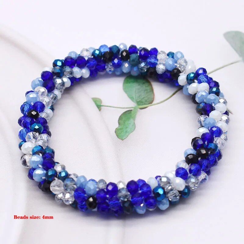 New Hair Accessory: Glass Bead Bracelet & Hair Tie, Elastic Hair Rope, Simple Scrunch, Ponytail Headdress, Women's Bracelet, 18cm Long; Metal Color, Parallel Import