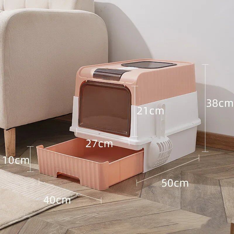 Foldable Portable Cat Litter Box with Splash Guard and Plastic Scoop - Pet Litter Box with Lid, Easy to Clean and Assembly, Parallel Import