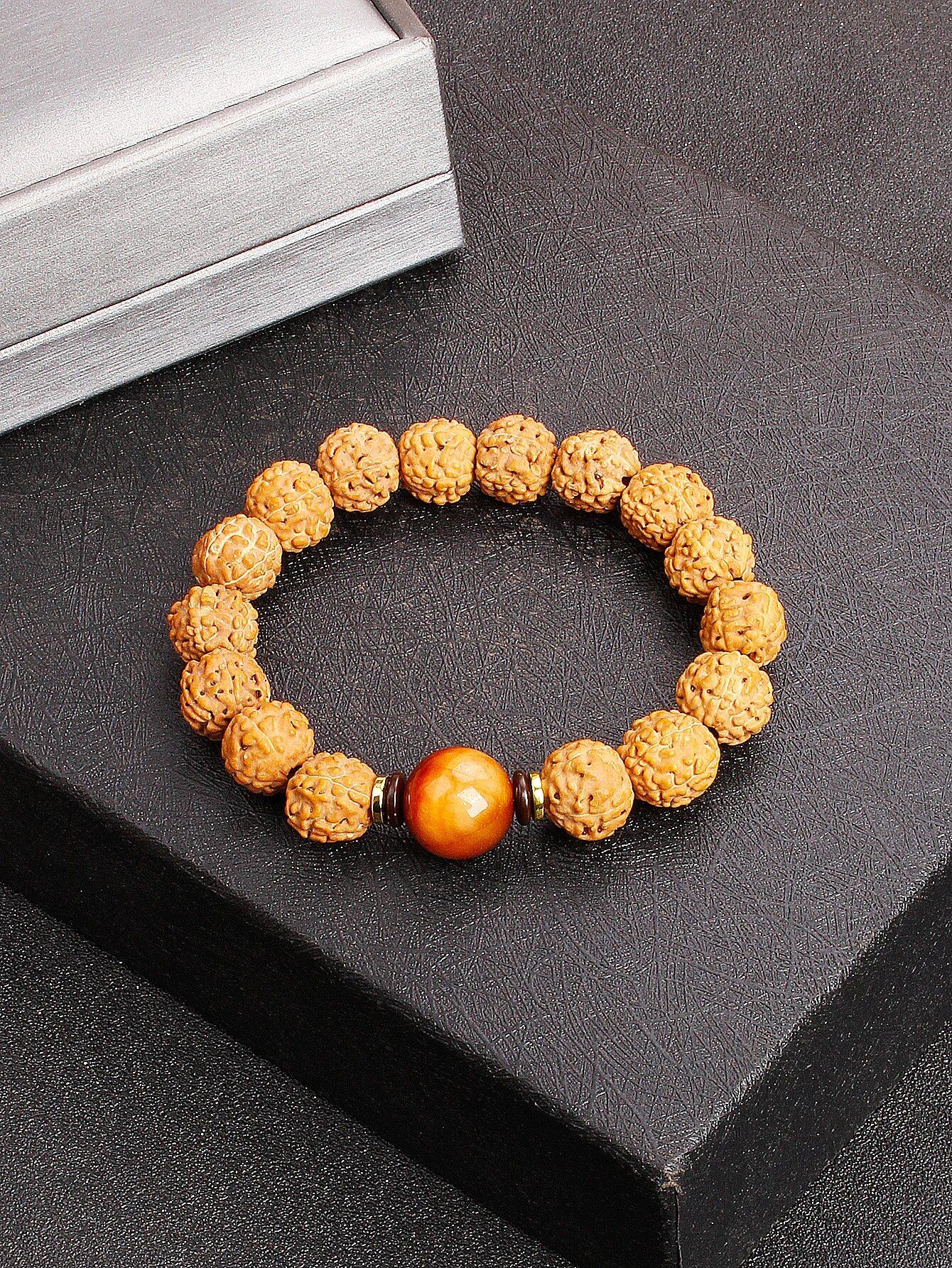 12mm Vajra Bodhi Rudraksha Bracelet with Red Tiger Eye and Aquamarine (Protection, Courage, Calmness, Mental Energy, Harmony) Length: 12mm (Parallel Import)