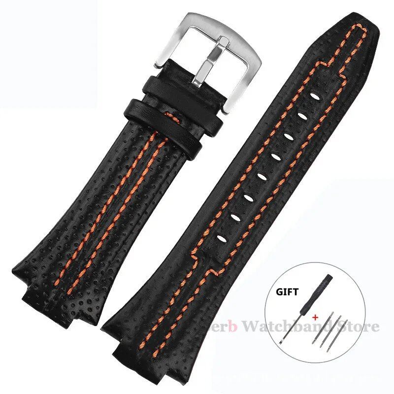 "Seiko SNL017P1, SNL029P2, SNA595P2, SNL021P1 Leather Watch Strap, 15x27mm, Waterproof Sports Bracelet, Watch Accessory" Size: 15x27mm; Band Color: Black Orange, Parallel Import