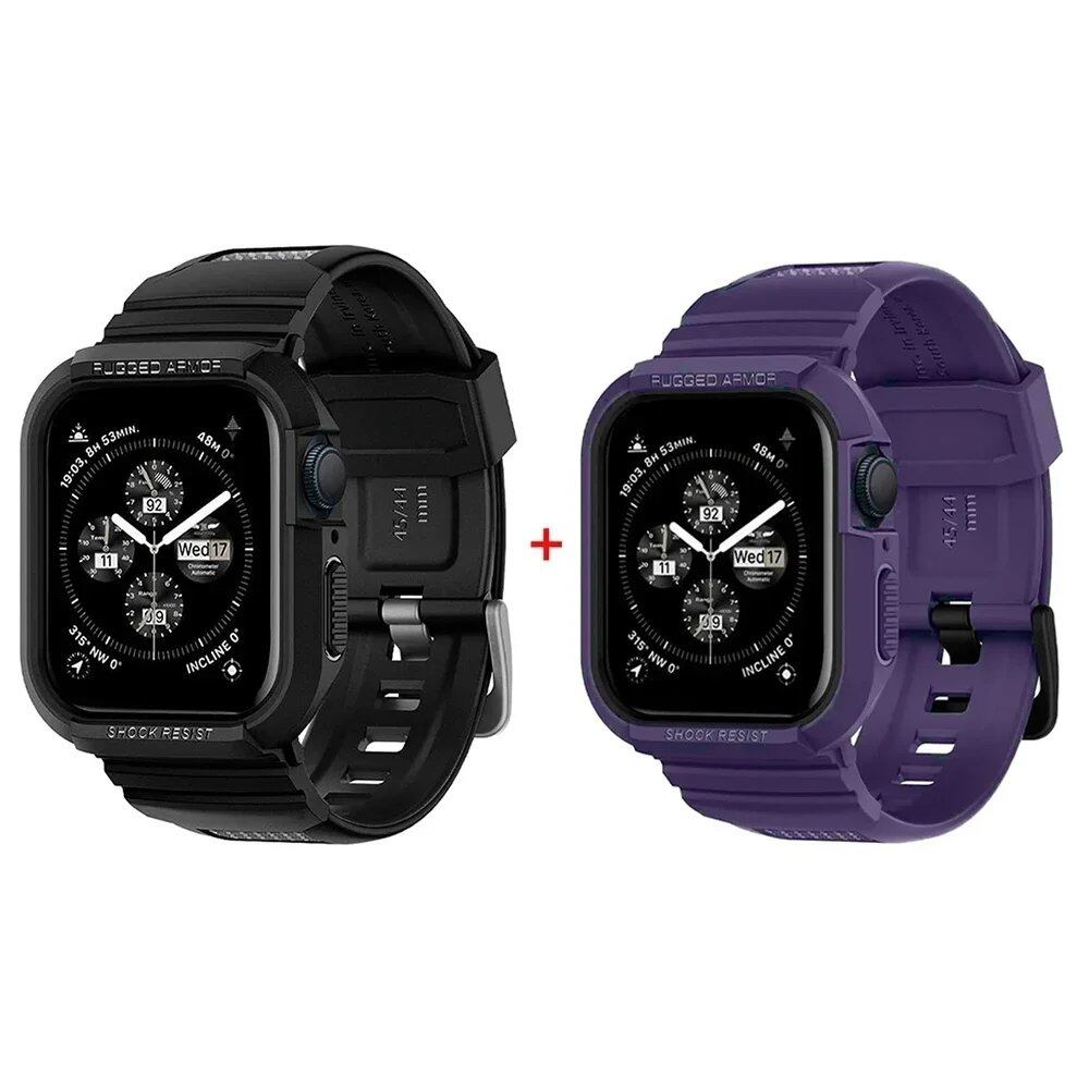 Rough Armor Pro Reinforced Rubber Case & Band for Apple Watch Ultra 2/Series 9/8/SE2/7/6/SE/5/4 (Compatible with 45mm/44mm/41mm/40mm) Band Color: Parallel Import