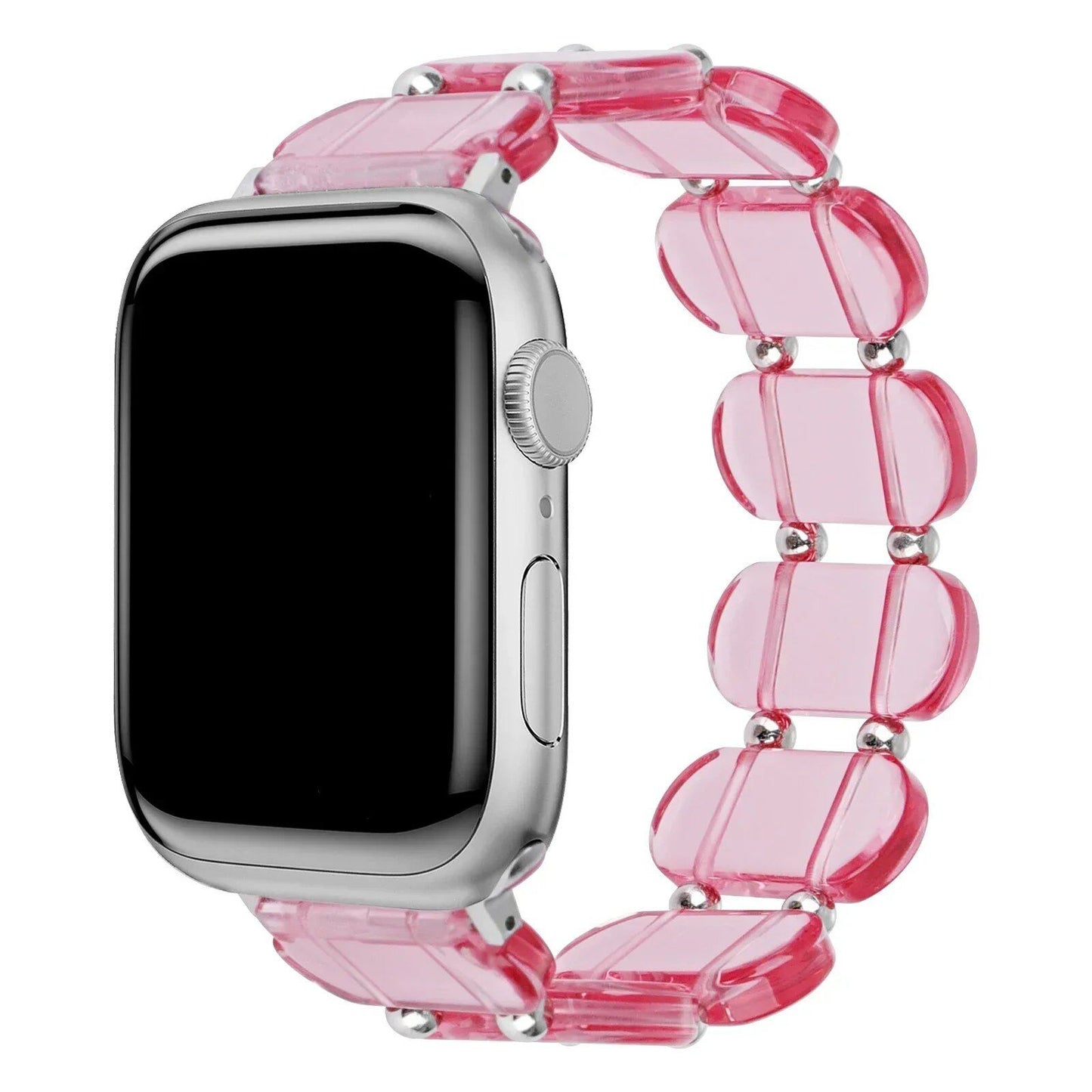 Resin Apple Watch Band, 46mm, 41mm, 42mm, 45mm, 49mm, Compatible with iWatch Series 10, 9, 8SE, 6, 5, 46mm, 41mm, 42mm, 45mm, 49mm, Women's, Elastic Ring Strap with Metal Beads, Band Color: mm, Parallel Import
