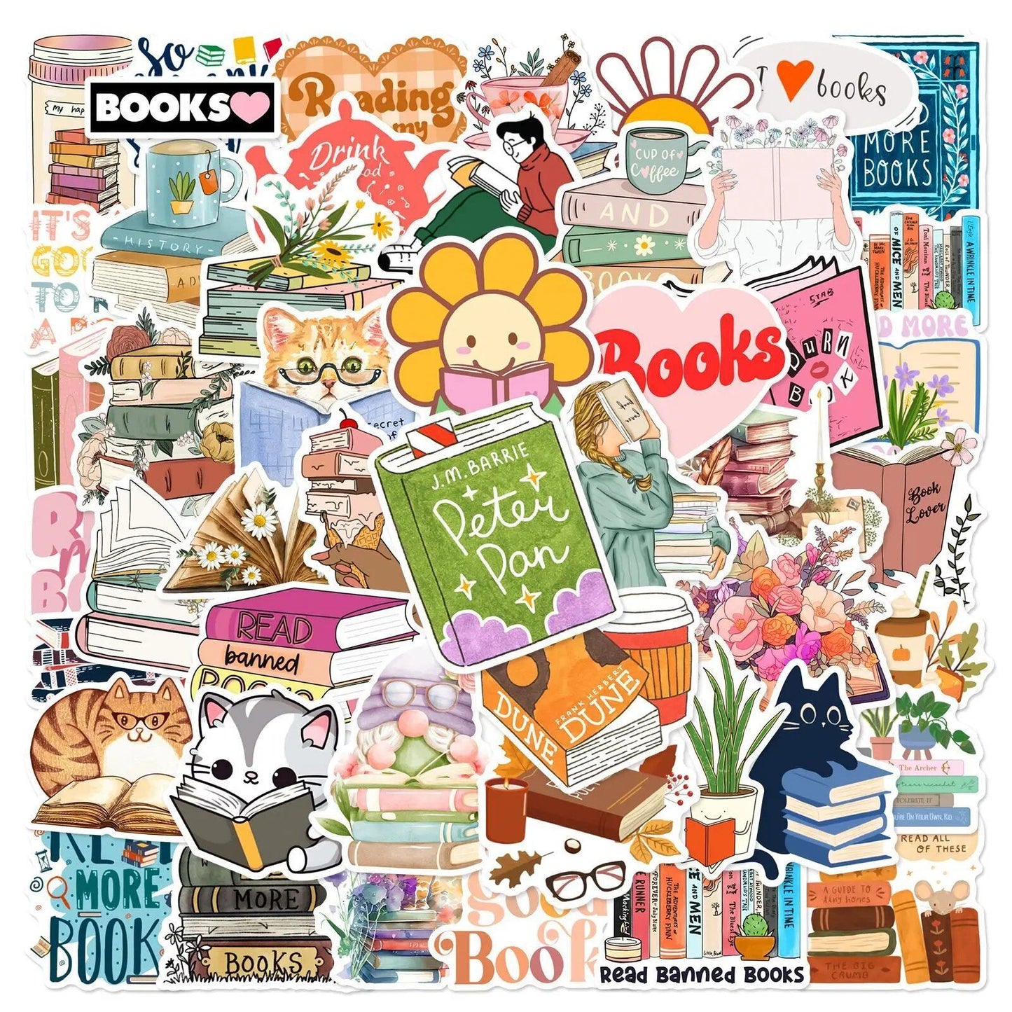 10/25/50 Sheets of Book Graffiti Reading Stickers for DIY Scrapbooks, Stationery, Suitcases, Water Bottles, Smartphones, Laptops, Guitars, and Toys (Parallel Import)