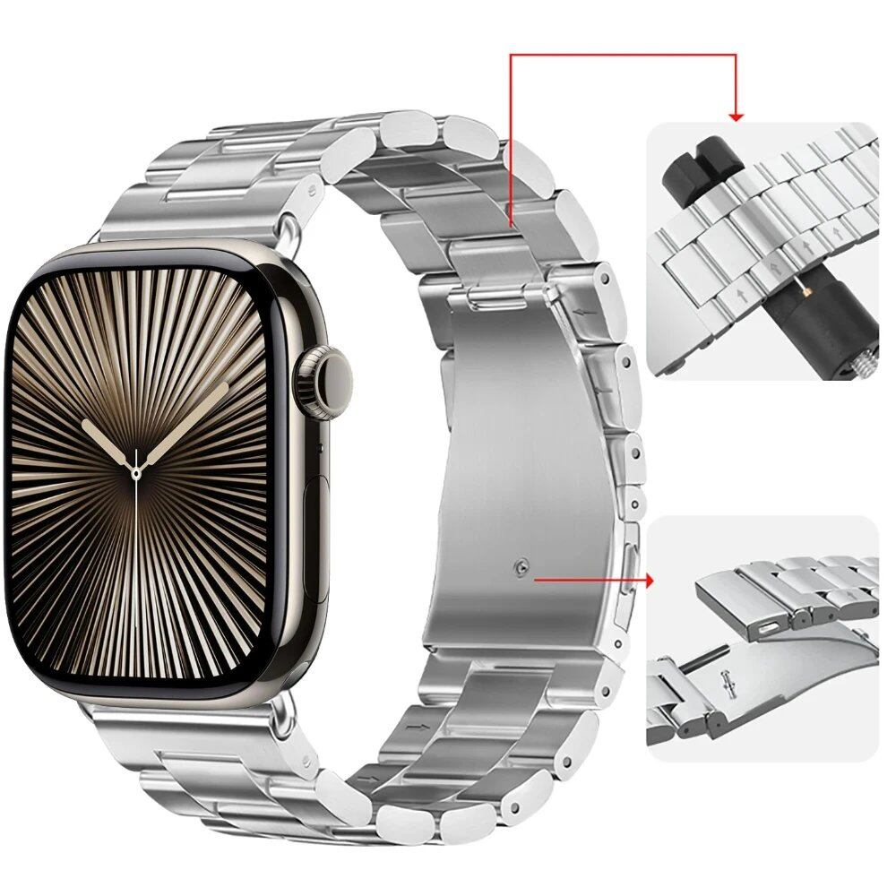 Stainless Steel Metal Strap for Apple Watch, Compatible with 46mm, 42mm, 44mm, 40mm, 45mm, and 41mm iWatch Series 10/9/8/7/6/SE2/Ultra (49mm), Band Color: Parallel Import