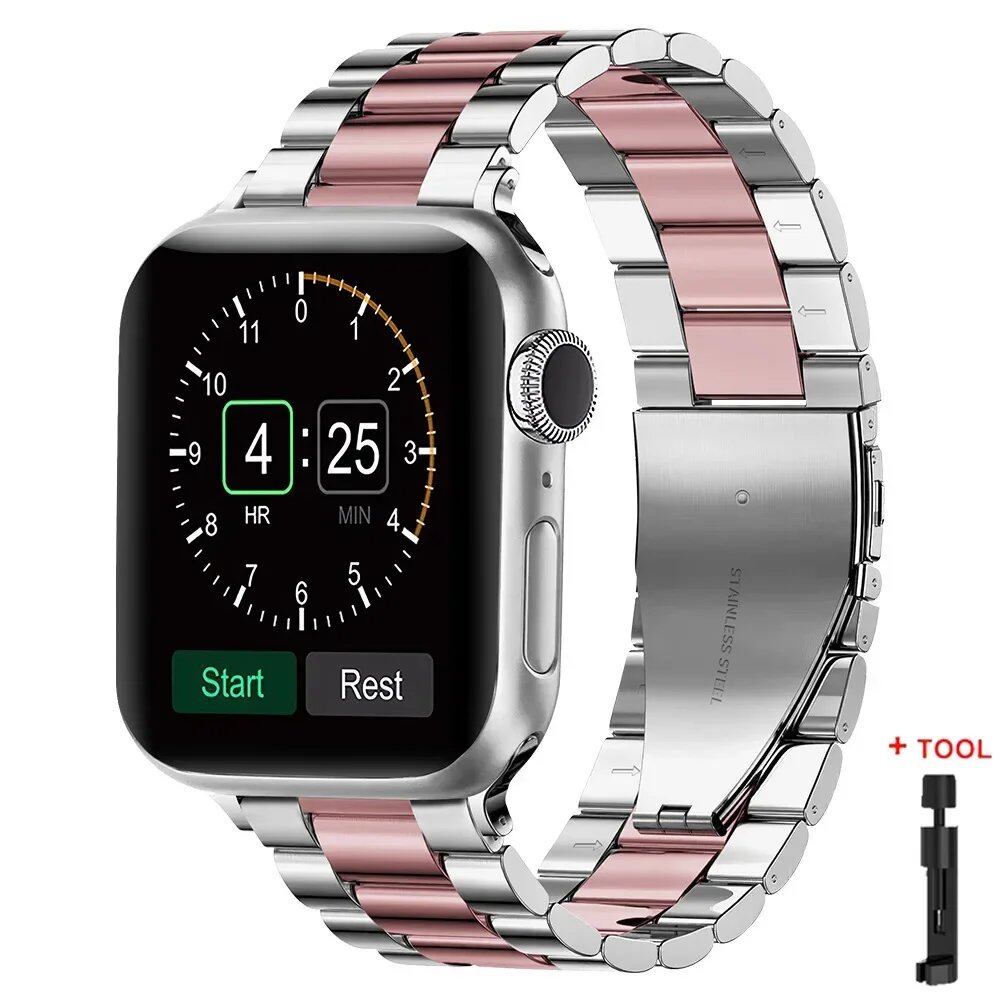Stainless Steel Metal Band for Apple Watch Ultra 2 (49mm), S10 (46mm), 42mm, 45mm, 41mm, and 44mm - Compatible with iWatch Series 10, 9, 8, 7, SE, 6, 5, 4, and 3. Band Color: Imported