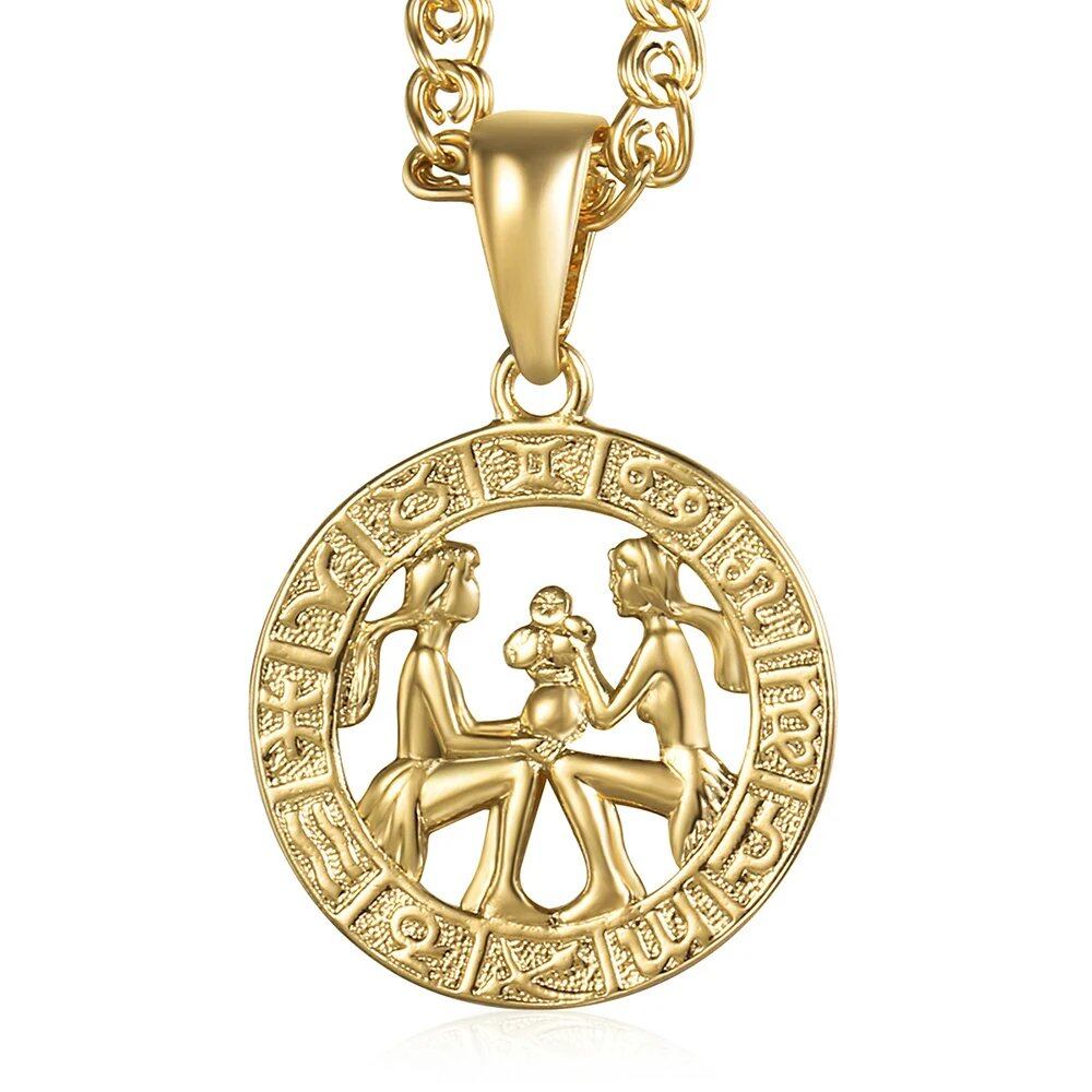 12 Zodiac Sign Charm Necklace, Gold, Snake Chain, 20 Inch, Christmas Gift, GP358, Parallel Import