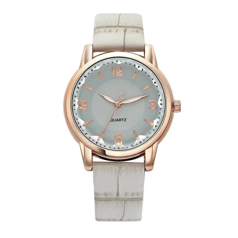 Leather Strap Women's Watch with Polygonal Glass, Luxury Quartz Watch, Creative Fashion, Parallel Import