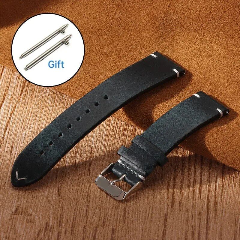 Men's and Women's Business Cowhide Leather Watch Band, Vintage Oil Wax Strap, Universal Quick Release Wristband, Handmade Retro Oil Bracelet, Band Color: mm; Ships from: Parallel Import