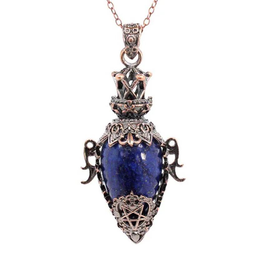 Crystal Pendant Necklace for Dowsing and Spiritual Divination, Natural Amethyst, Rose Quartz, and Onyx, Antique Pendulum Pendant, Metal Color: Parallel Import