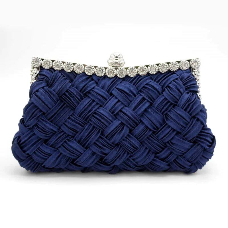 Satin Woven Diamond Clutch - Red Crossbody Banquet Bag with Luxurious Embellishments, Women's Rhinestone Handbag, Rhinestone Purse, Parallel Import