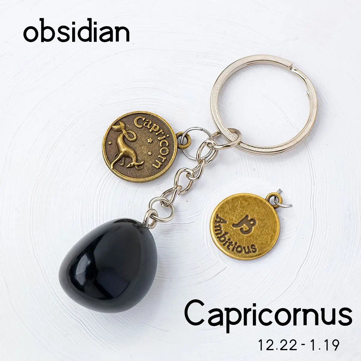 1 Natural Gemstone Zodiac Keychain with Clear Quartz and Amethyst Rolling Stones, DIY Car Key Ring Chain, Size: 1.5cm (Parallel Import)