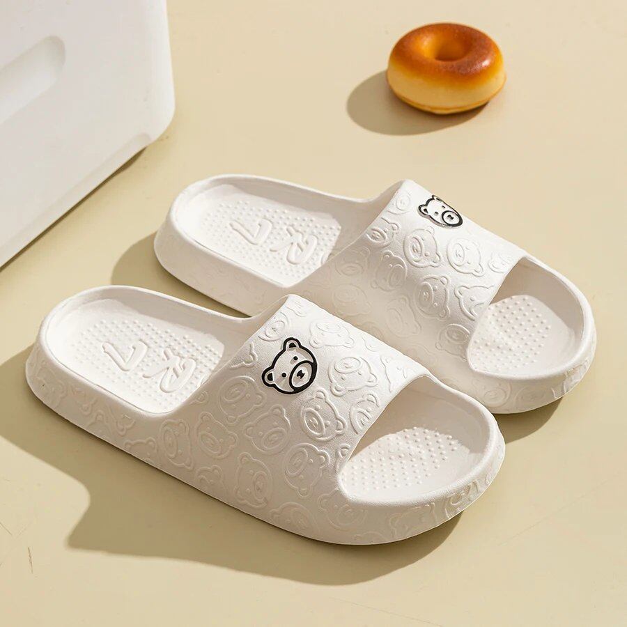 Men's Summer Slippers with Bear Characters, Soft, Thick Sole, Non-Slip, for Indoor Use, Women's Stylish Sandals, Bathroom, Beach, Outdoor Shoes, Couples' Shoes, Parallel Import