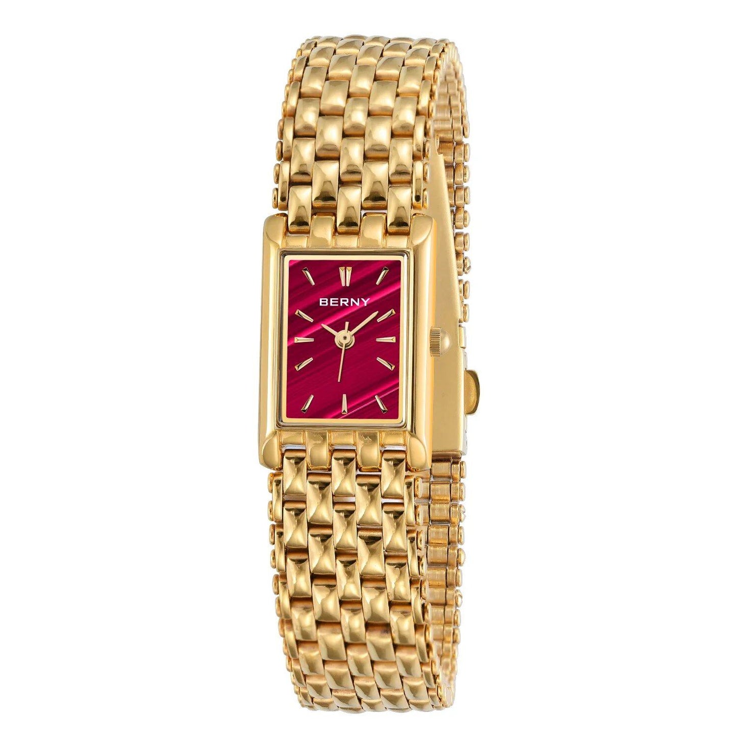 BERNY Women's Gold Quartz Watch, Square Shape, Stainless Steel, Small, Stylish, Casual, Fashion Watch, Color: 2166L, Parallel Import