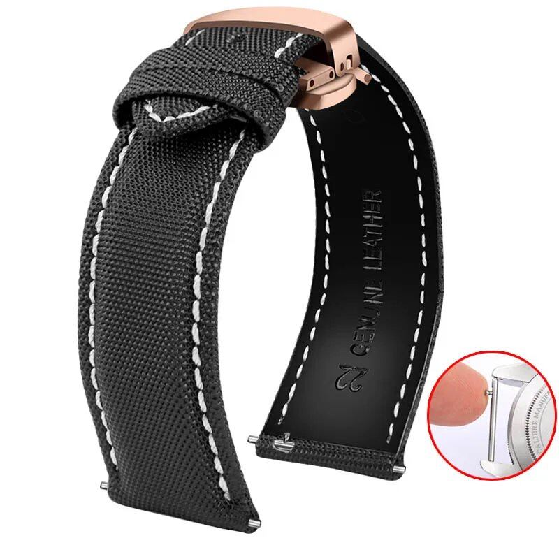 20mm, 21mm, 22mm, 23mm, 24mm Nylon & Leather Watch Band for Tag Heuer, Citizen, and Seiko 5. Men's and Women's Canvas Watch Strap. Band Color: mm. Parallel Import.