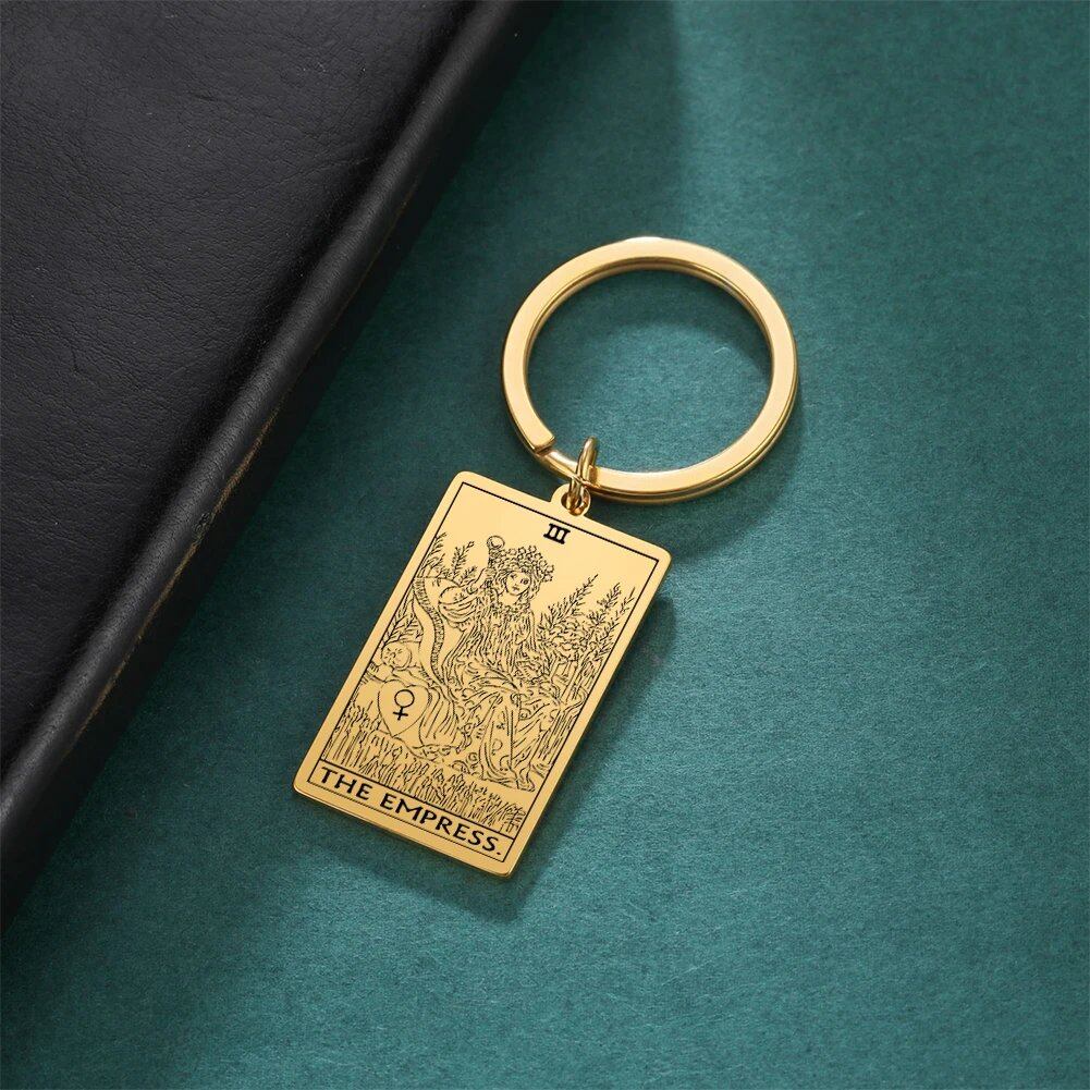 Tarot Card Keychain, Major Arcana Pendant Keyring, Vintage Amulet, Lucky, Stainless Steel, Wiccan Jewelry, Mother's Day Gift, Parallel Import