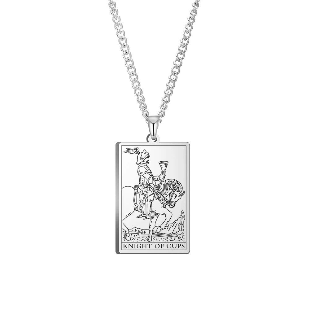 Dawapara Cups Tarot Card Link Chain Pendant Necklace, Vintage Amulet Necklace for Men and Women, Stainless Steel, Parallel Import