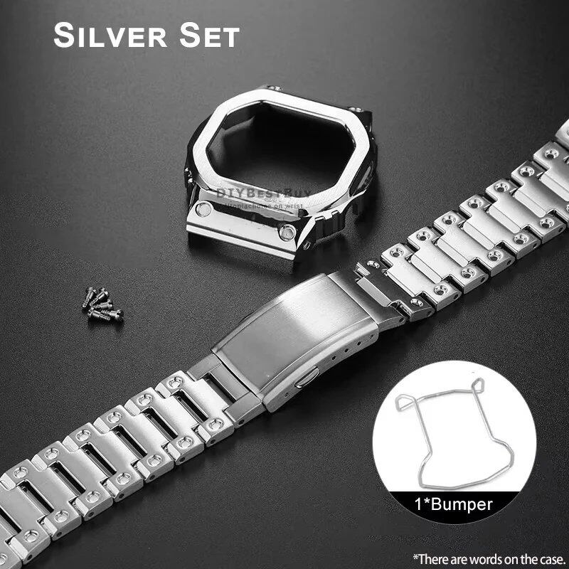 Titanium Alloy Metal Bezel Case & Stainless Steel Band Refit Mod Kit for Casio Casio Oak DW5600, DW5610, and GW-M5610 (Imported)