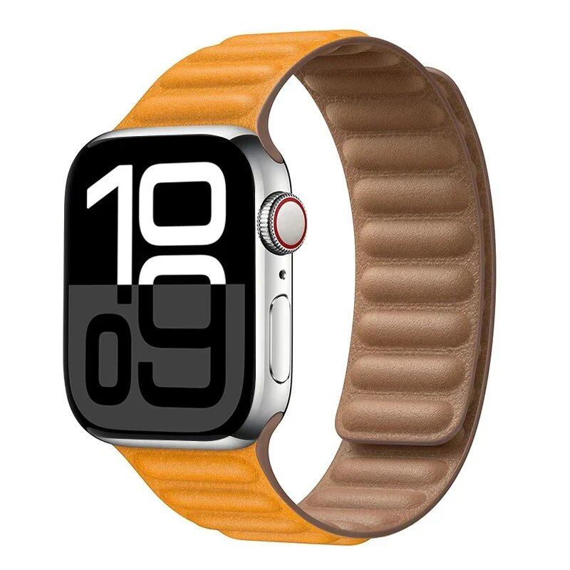 Apple Watch Leather Strap, Magnetic Loop Link Bracelet for iWatch Series 10/9/8/7/6 (45mm, 46mm, 42mm, 44mm, 40mm, 49mm) - Official Website, Band Color: mm, Parallel Import