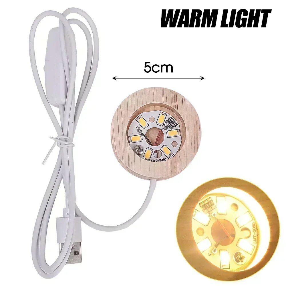 1/4-Piece Wooden LED Display Base Light, Glowing USB Lamp Holder, Crystal Ball, Glass, Resin Art Ornament Stand, Decoration, Kids Gift, Size: 2cm, Parallel Import