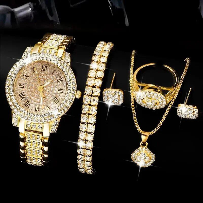 Set of 6 Luxury Women's Watches, Elegant Alloy Case, Crystal Quartz Movement, Rhinestone Bracelet, Montre, Gift, Parallel Import
