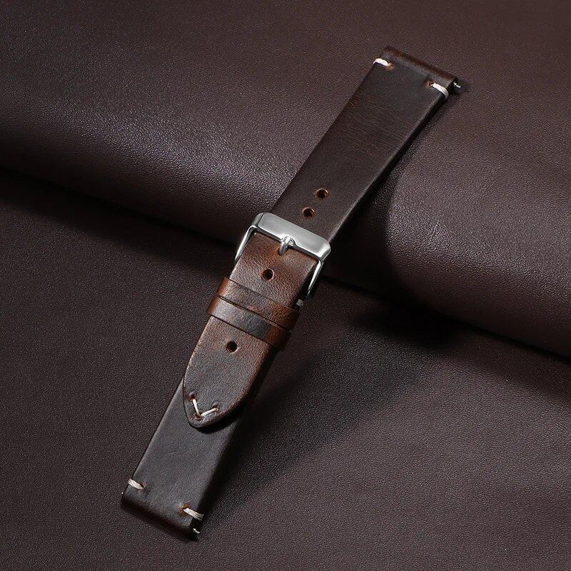 Retro Oil Wax Genuine Leather Quick Release Watch Band (Fits 18mm, 19mm, 20mm, 21mm, 22mm, and 24mm Watches) for Seiko and Rolex, Calfskin Strap, Band Color: mm, Parallel Import
