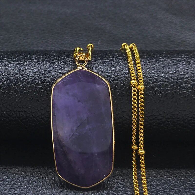 Obsidian Pendant Necklace in Gold or Stainless Steel, Natural Stone, Reiki Healing, Spiritual and Meditation Jewelry, NA1 Metal Color, 50cm, JZP GD, Parallel Import