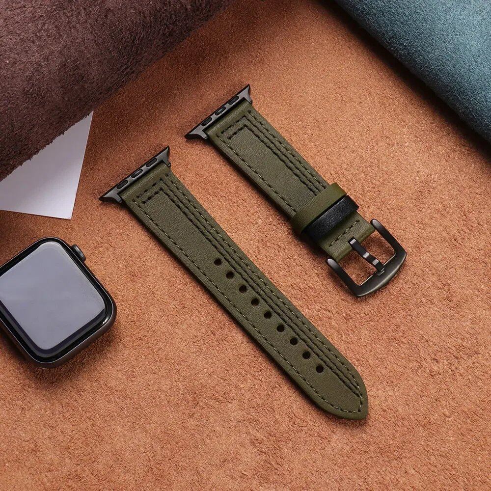 Apple Watch Leather Strap, Band, 46mm, 44mm, 45mm, 49mm, 41mm, 42mm, Accessories, Compatible with iWatch Series 5, 6, SE, 7, 8, Ultra, 9, 10, Band Color: mm, Parallel Import