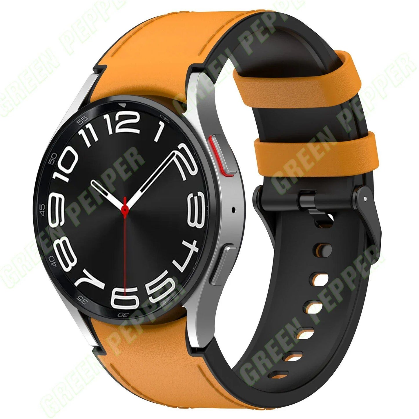 Leather and silicone bands compatible with Samsung Watch 6/5/4 (40mm, 44mm), 4/6 Classic (42mm, 43mm, 46mm, 47mm), and Galaxy Watch 5 Pro (45mm). Genuine leather-look strap. Band Color: ; Ships from: Parallel Import.