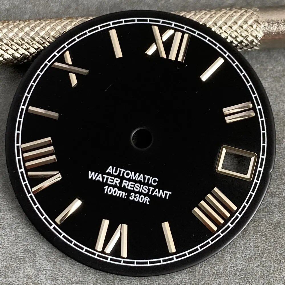 MATELION 29mm Steel Roman Numeral Sunburst Dial with Black, Blue, Gold, or Silver Dial, Compatible with NH35 and NH36 Automatic Diver Men's Watches, Parallel Import