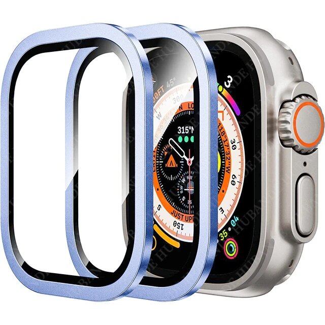 Apple Watch Ultra 49mm / Ultra 2用 ガラス全面保護フィルム 2枚セット メタルフレーム+強化ガラス カラー:;ダイアル直径:ウルトラ1 2 49mm 2個 並行輸入品