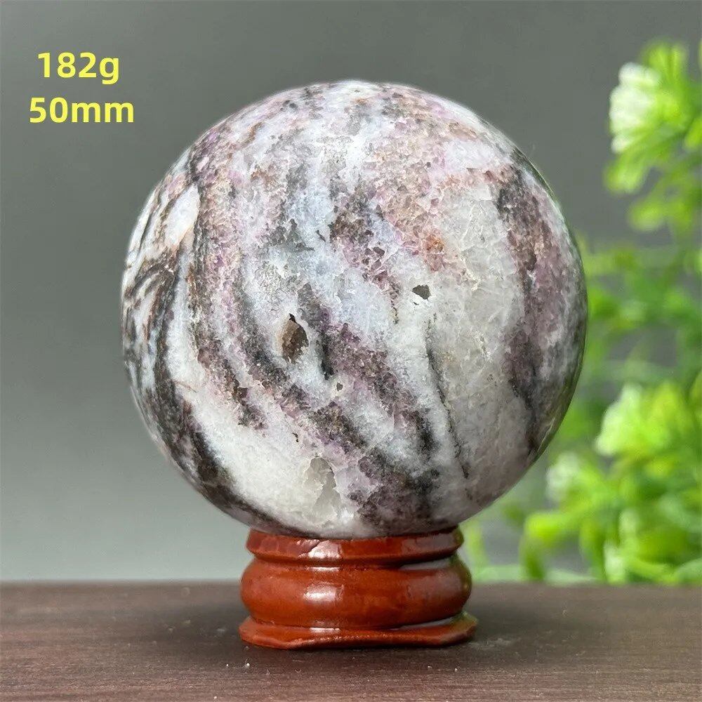 Natural Purple Zebra Fluorite Ball for Reiki Healing, Spiritual Meditation, Chakra Therapy, Magic, Ritual, Divination, Home Decoration, with Stand, Color: A, Parallel Import