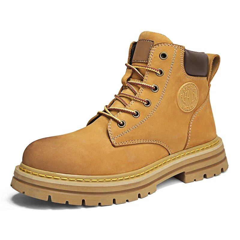 Men's high-top boots, high-quality leather shoes, stylish outdoor sneakers, lace-up ankle boots, non-slip, for couples, parallel import